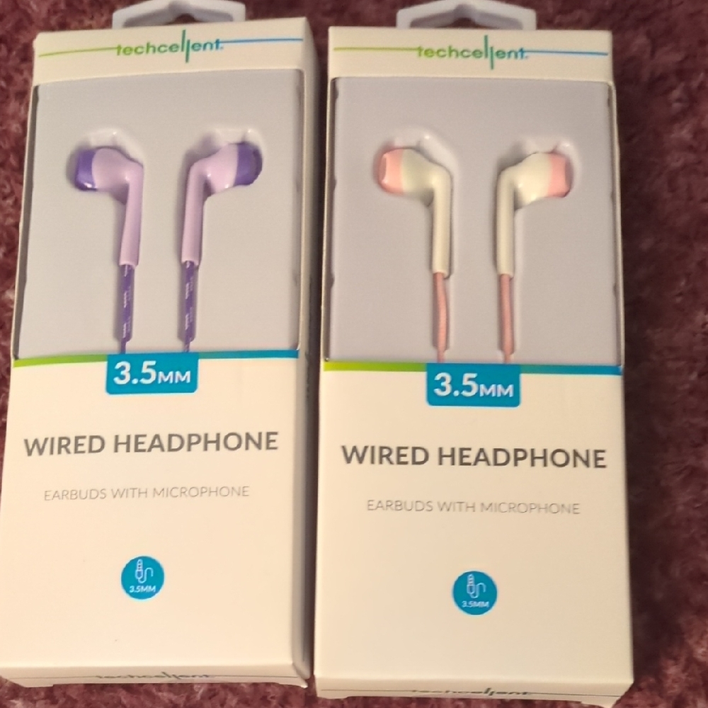 Techcellent Wired Headphones - Two Pairs 1 Purple and 1  Pink